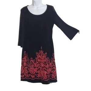 Ronni Nicole Sz 6 Velvet Velour Black Pink Embroidered Paisley Long Sleeve Dress